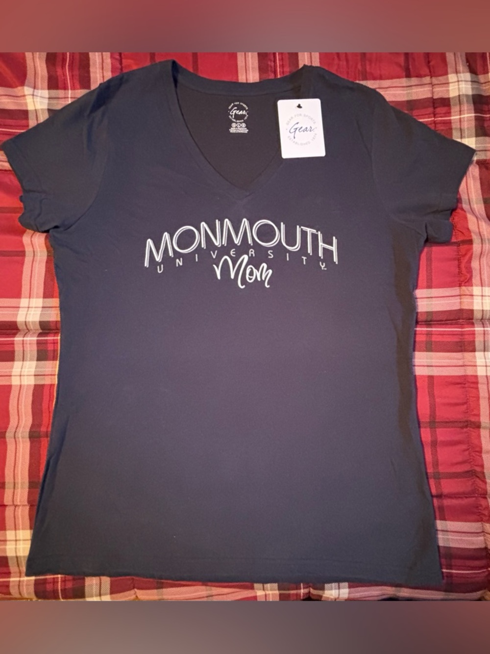 Monmouth University Mom Navy V-Neck Tee